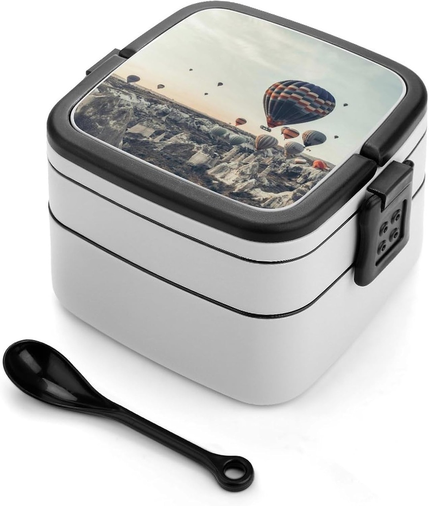 Hot Air Balloon Goreme Turkey Portable Bento Box with Handle 2 Compartment Leak-Proof Stackable Lunch Box for Work Picnic Camping
