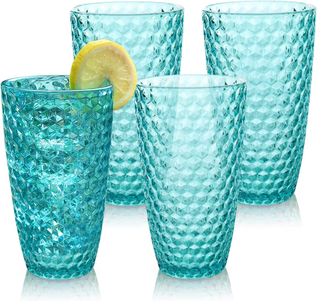 BELLAFORTE Shatterproof Tritan Plastic Tall Tumbler, Set of 4, 19oz - Laguna Beach Drinking Glasses - Unbreakable Tritan Drinking Glasses for Parties - BPA Free - Blue