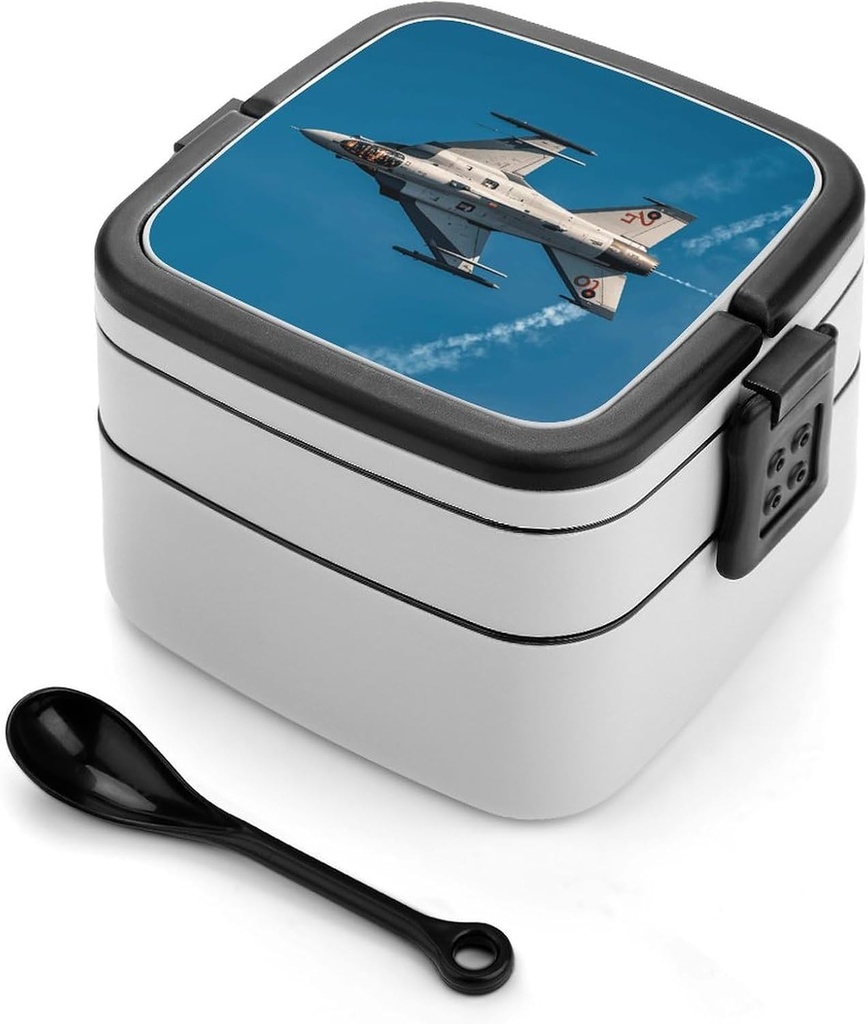 Bento Box Stackable Lunch Box with 2 Compartments Leak-Proof Food Storage Containers Jet Fighters Bento Lunch Box for Adults Lunch Containers with Utensil Set