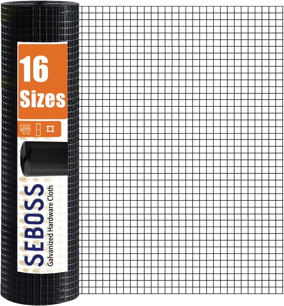 SEBOSS Black Hardware Cloth 1/2 inch 48 x 50 ft 19-Gauge, PVC Coated Wire Mesh Roll Chicken Wire Mesh Chicken Wire Fencing Wire Fence Roll Garden Fencing Welded Wire Tree Guard