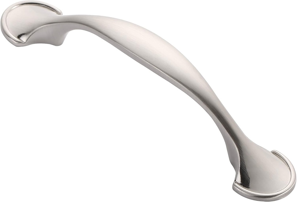 Alzassbg 10 Pack Brushed Satin Nickel Metal Drawer Pulls, 3 Inch(76mm) Hole Centers Arch Curved Cabinet Handles Pulls Kitchen Hardware for Cabinets AL3025SN