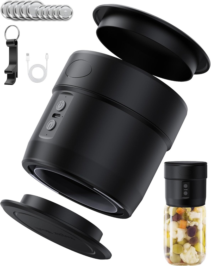 Mason Jar Vacuum Sealer Kit, Electric Mason Jar Vacuum Sealer Kit, Jar Vacuum Sealer for Mason Jars, Double Cordless Automatic Vacuum Sealer, with Wide & Regular Mouth Mason Lids for Food Storage