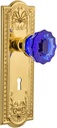 Nostalgic Warehouse 725560 Meadows Plate Crystal Cobalt Glass Door Knob in Polished Brass, Privacy 2.75 with Keyhole