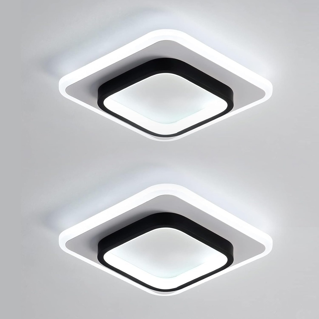 2 Pack LED Ceiling Light 22W Modern Ceiling Lamp, Cool White 6500K 9.5 Inch Square Close to Ceiling Lights for Bedroom Hallway Office Kitchen Dining Room Entrance(Black & White)