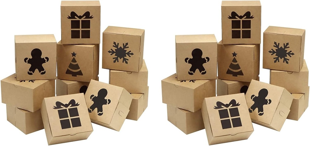 60 Cardboard Bakery Cookie Boxes Set 4X4X2.5Inch Auto-Popup for Christmas Cupcakes, Cookies, Brownies, Donuts