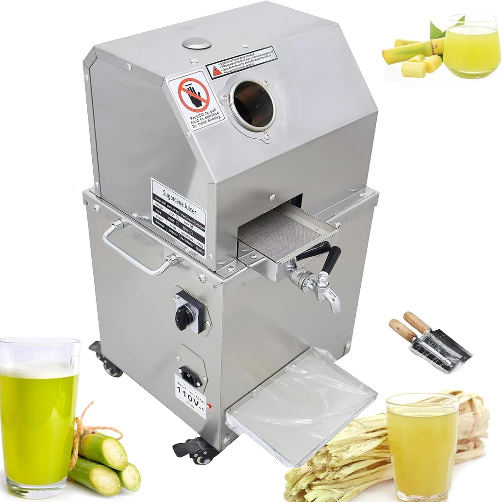 INTBUYING Electric Sugarcane Juicer, 800W Sugar Cane Press Machine, Sugarcane Juice Extractor Squeezer with 3 Stainless Steel Rollers 660LB/H Output for Commercial