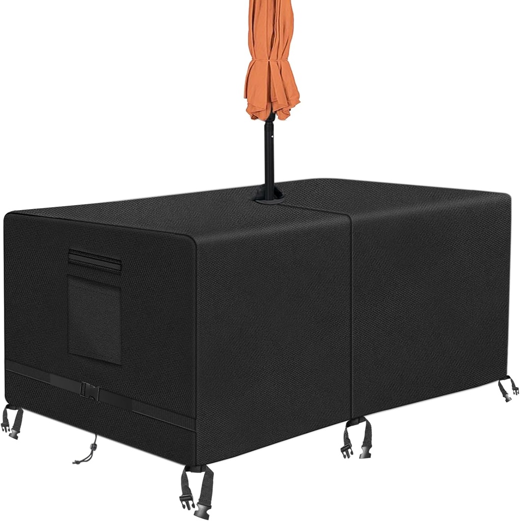 Kovshuiwe Rectangle Patio Table Cover with Umbrella Hole Heavy Duty Waterproof 600D Oxford Fabric Outdoor Lawn Patio Furniture Covers (Square-40 Lx 40" W x 23.6" H)