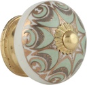 Gold Knobs for Dresser Drawers - Countryside Boho Handmade Ceramic Handle Kitchen Cabinets Cupboard Wardrobe Pulls Farmhouse Decor - Green Gold - Pack of 10