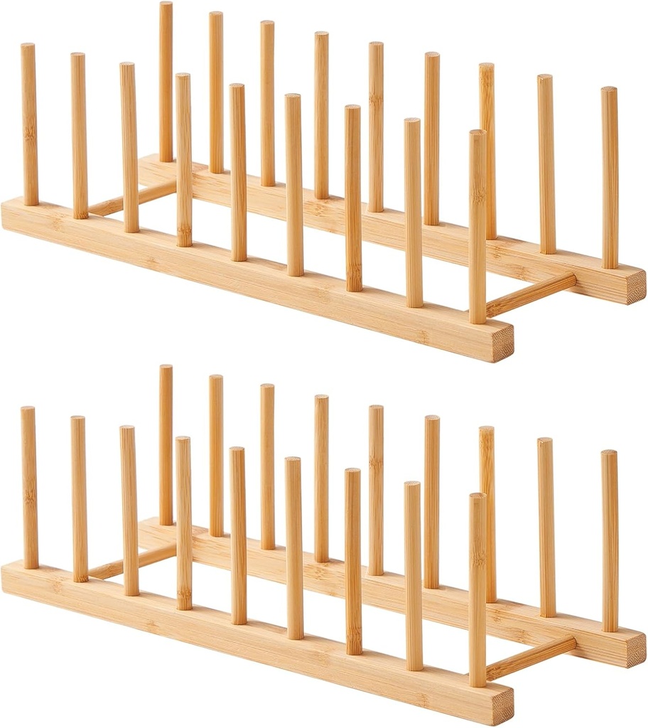 Bamboo Dish Drying Rack-2 PCS Pot Lid Plate Rack Organizer Holder for Cabinet-Cutting Board Organizer for Dish, Pot Lid, Bowl, Cup, Cutting Board
