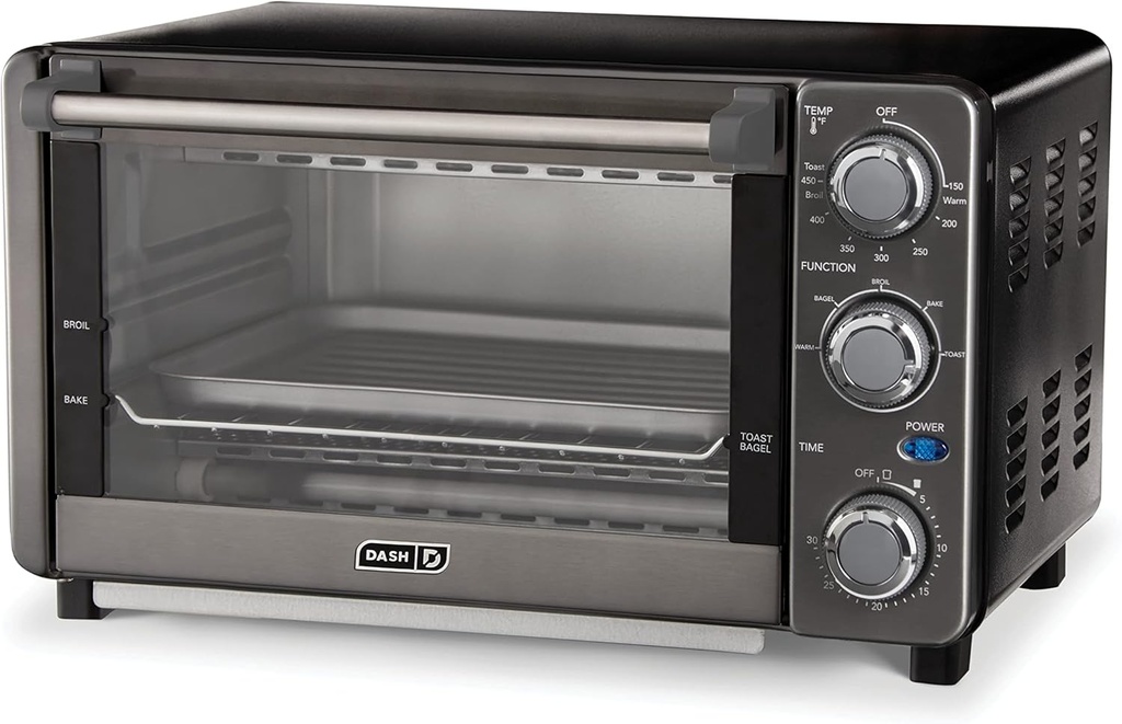 Dash Express Countertop Toaster Oven with Quartz Technology, Bake, Broil, and Toast with 4 Slice Capacity and Pizza Capability – Black