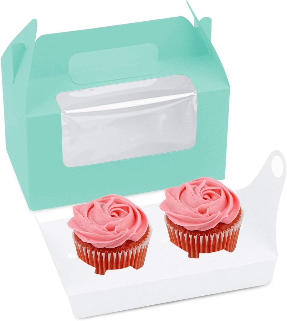 20 Pcs Cupcake Boxes, 2 Holders Cupcake Containers Muffins Cupcakes Carriers Holder Pastry Containers Favor Candy Treat Boxs Bakery Boxes with Window & Handle for Wedding Birthday Party (Blue)
