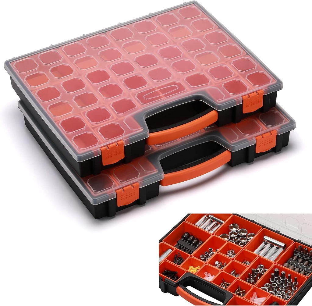 AIRTOON 2PCS Multi-Purpose Toolbox, Professional Organizer with 22 Bin Compartments, Box Organizer for Hardware, Screws, Bolts, Nuts, Nails, Tools, Arts