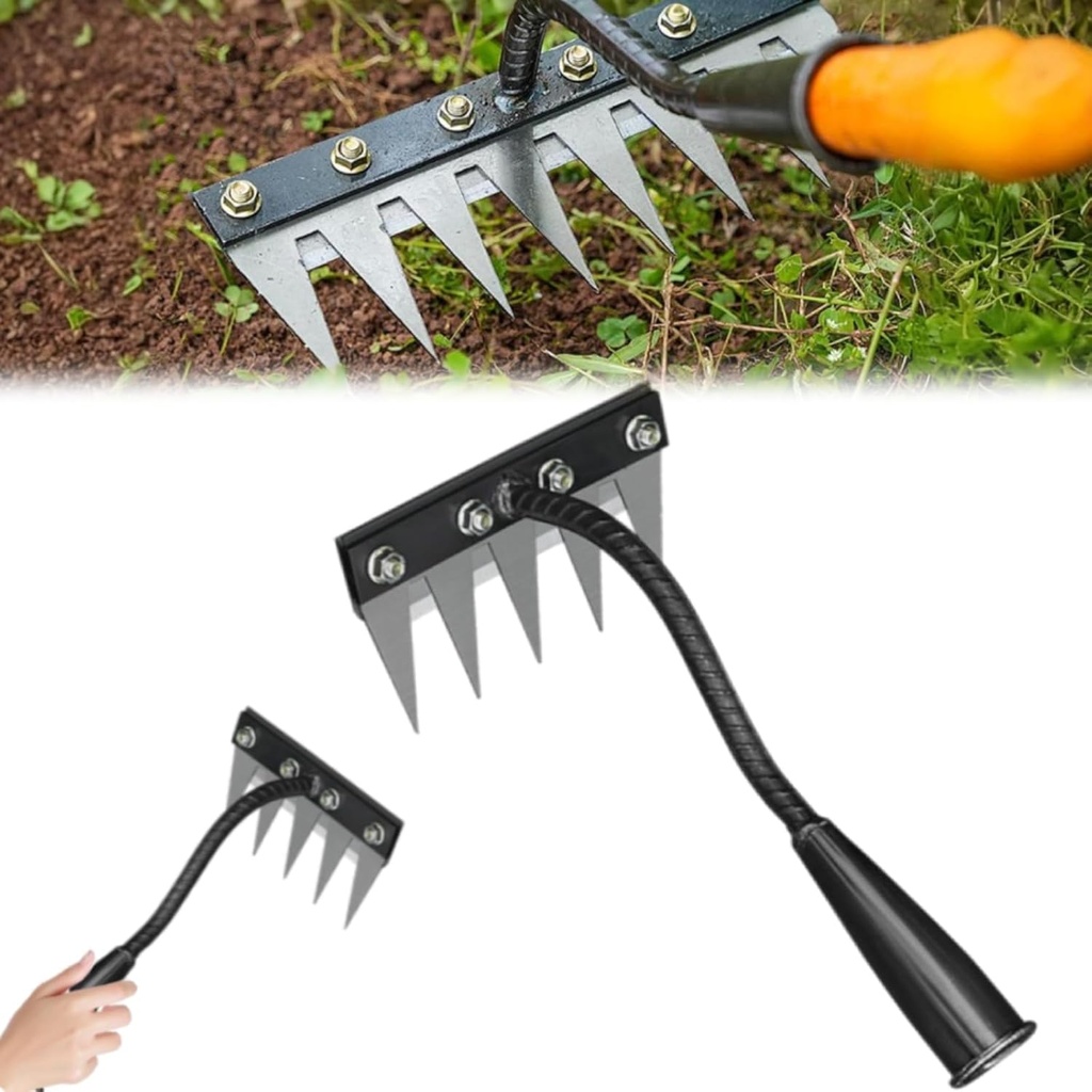 Weeding Rake, Manganese Steel Manual Weed Remover Tool for Lawn and Garden, Detachable Gardening Hand Weeder Puller Tool, Iron Rake for Gardening and Weeding (5 Tines)