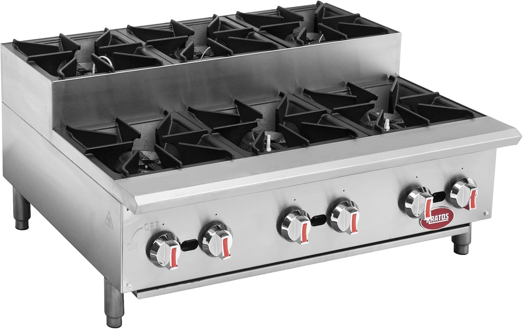Kratos Commercial Range 36" Step-Up Countertop Range/Hot Plate with Six Burners, 180,000 BTU (29R-004)