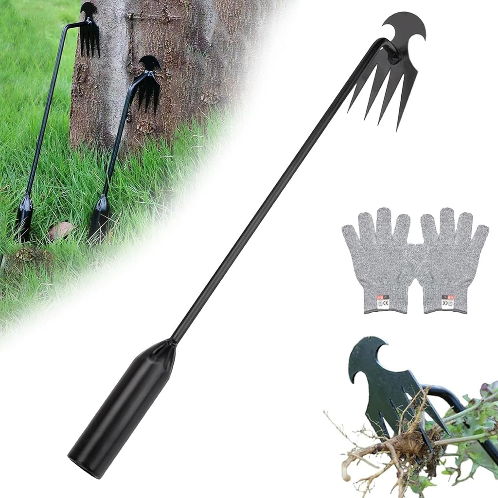 Gardinia Uprooting Tool, Everglowly Weeder, 2025 New Dual Purpose Everglowly Weed Removal Tool Long Handle, 4 Teeth Manganese Steel Garden Weed Pulling Tool, for Lawn and Garden (15.7in-B)