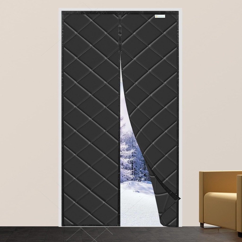 Magnetic Thermal Insulated Door Curtain, Various Sizes, Wind and Cold Proof, Pet Friendly, Suitable for Air-Conditioned Rooms and Heated Rooms, Curtain Size is 36"x83" Black, Fit Door Size 34"x81"