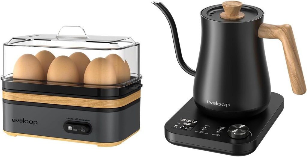 Gooseneck Electric Kettle with Rapid Egg Cooker Electric 6 Eggs Capacity