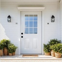 36'' x 80" Fiberglass Entry Door,Door with Brickmould,4-9/16 Vinyl Frame,White Primed, Right Hand Inswing,Front Entry Knock-Down Door,2-Panel Craftsman,6-Lite Low-E Glass (Right Hand, White I)