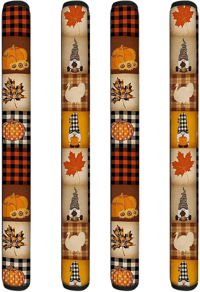 UNICEU Autumn Pumpkins Maple Leaves Print Refrigerator Door Handle Covers Set of 4, Thanksgiving Day Gifts, Kitchen Appliance Door Handle Protector Gloves Anti Slip Covers