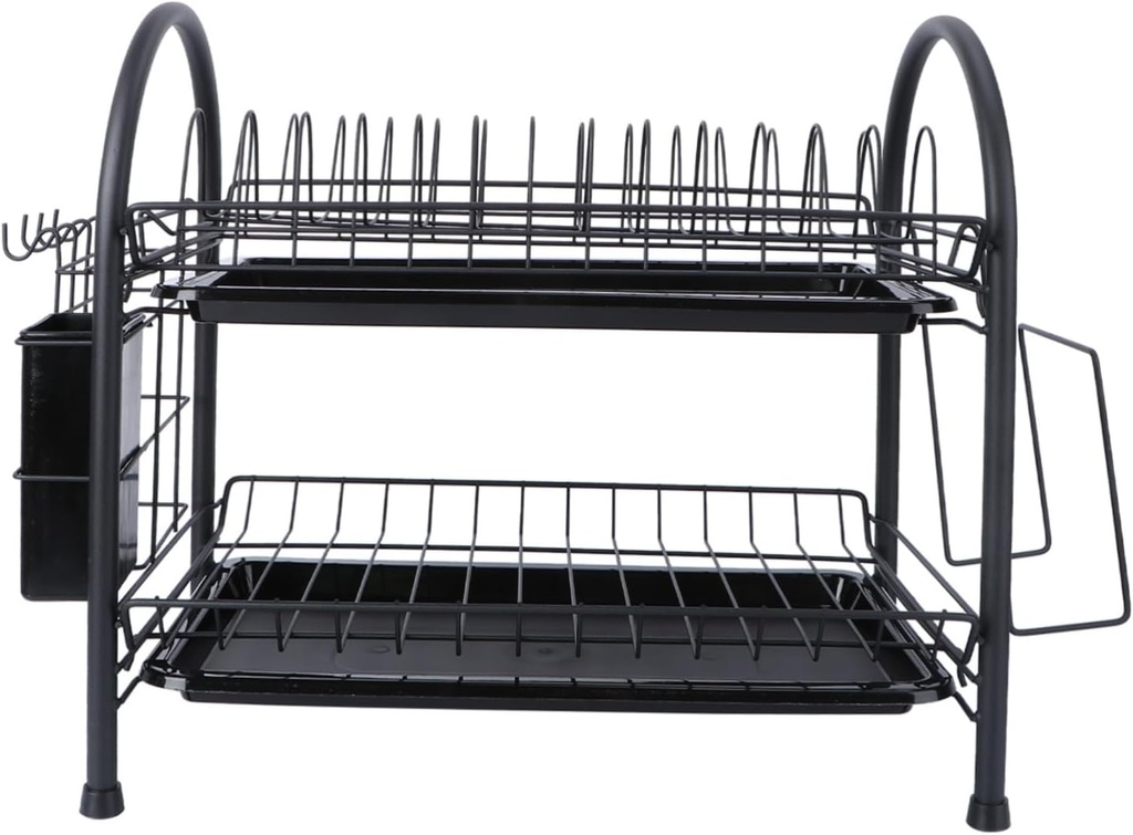 Multi-Layer Floor Draining Bowl Rack Black Kitchen Storage Shelf with Rust-Resistant Iron Easy to Clean and Assemble Space-Saving Design for Bowls Plates and Utensils Organization