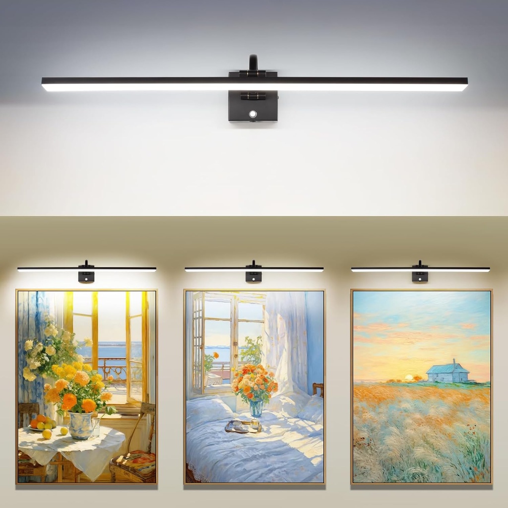 MantoLite 35'' Picture Lights for Wall,Vanity Lights for Bathroom,Plug-in or Hardwired, 6000K 16W LED Dimmable Modern Bathroom Lighting Fixtures Over Mirror and Wall Lights for Bedroom