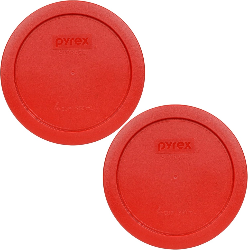 Pyrex 7201-PC 4-Cup Poppy Red Food Storage Replacement Lid (2-Pack) - Made in USA