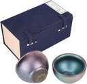 Ceramic Tea Cup, Handcrafted Kungfu Teacup with Gift Box Decorating Tenmoku Glaze Bowl Mug for Home Office Sake Wine