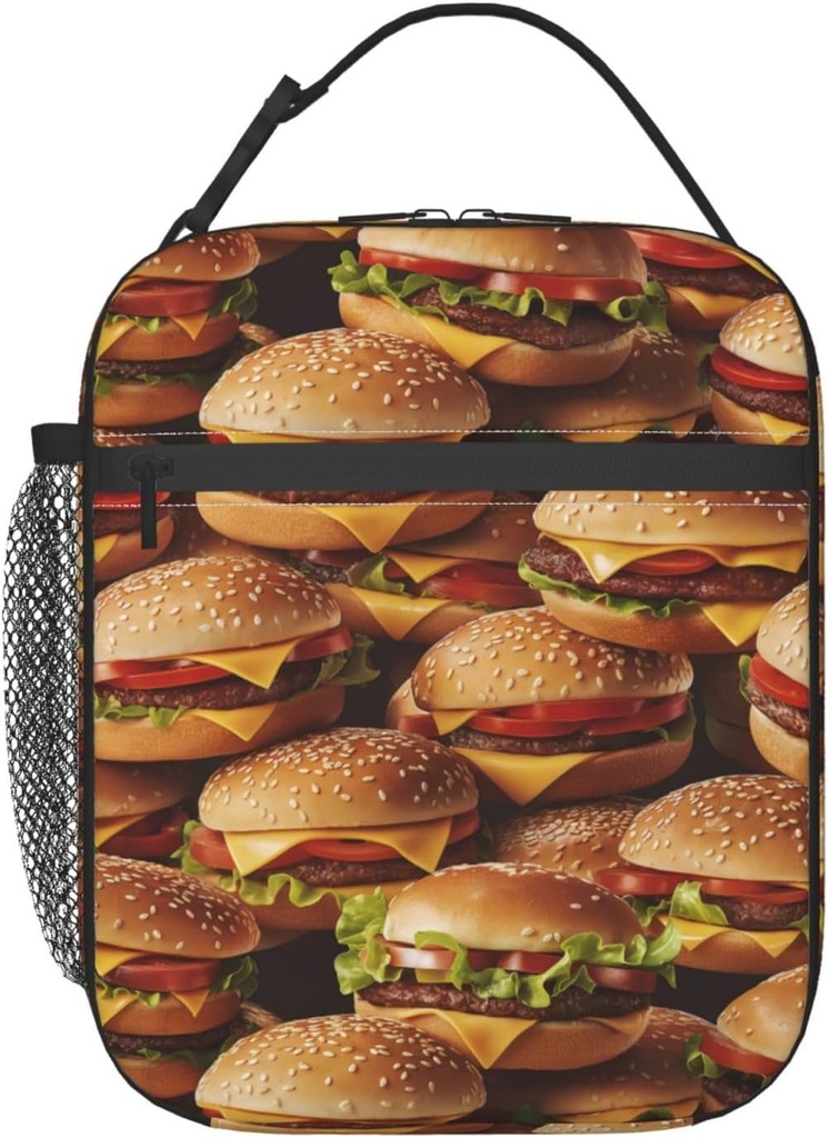 Lunch Box for Kids Adults Girls Boys Hamburger Lunch Bag Cooler Tote Reusable Insulated Lunch Bag Container Gifts for Office Picnic Travel Work School