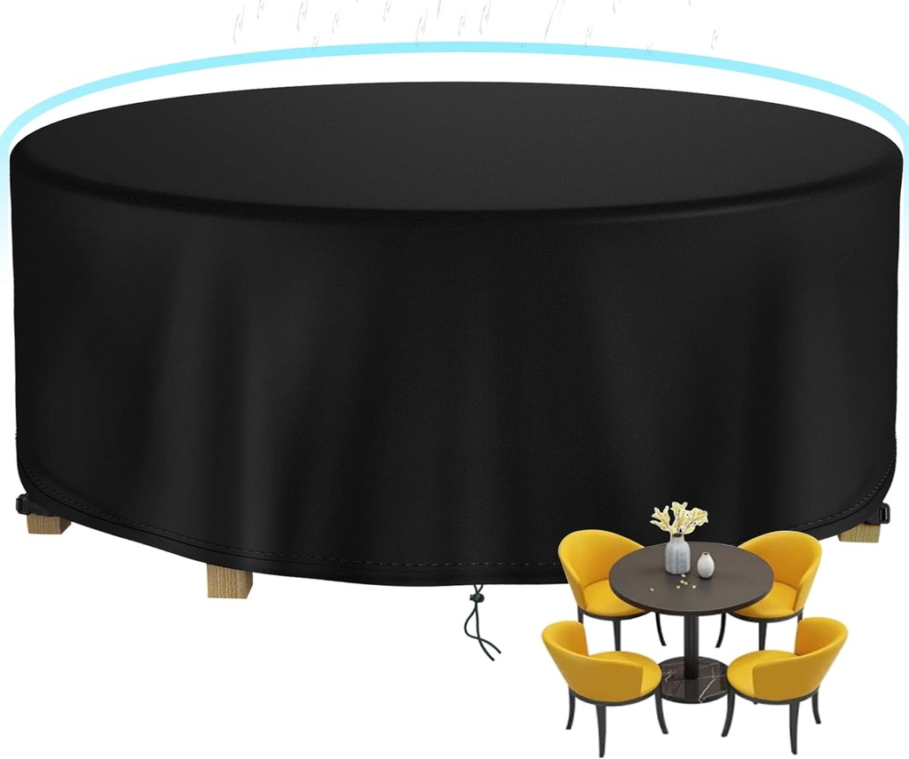 Round Patio Table Cover Waterproof, 62" Diax25" H Heavy Duty Oxford Fabric Outdoor Patio Furniture Cover Patio Table Chair Set Covers for Garden Round Table Dining Set, Black