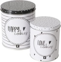 WHW Whole House Worlds 2 Piece Black and White Cookie Tins with Detachable Lids, Set of 2, Nesting, 5 and 6.25 Inches, Food Storage and Organization