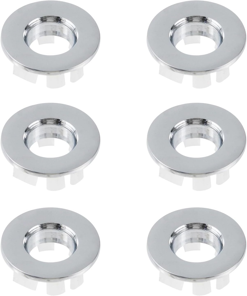 Wealrit 6 Pcs Bathroom Sink Basin Trim Ring Sink Overflow Cover Brass Insert in Hole Round Sink Overflow Caps(Chrome)