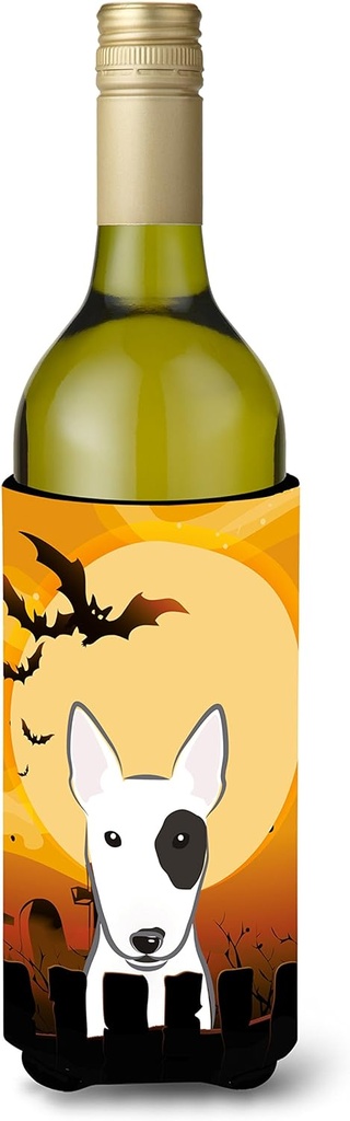 Caroline's Treasures BB1767LITERK Halloween Bull Terrier Wine Bottle Hugger Bottle Cooler Sleeve Hugger Machine Washable Collapsible Insulator Beverage Insulated Holder
