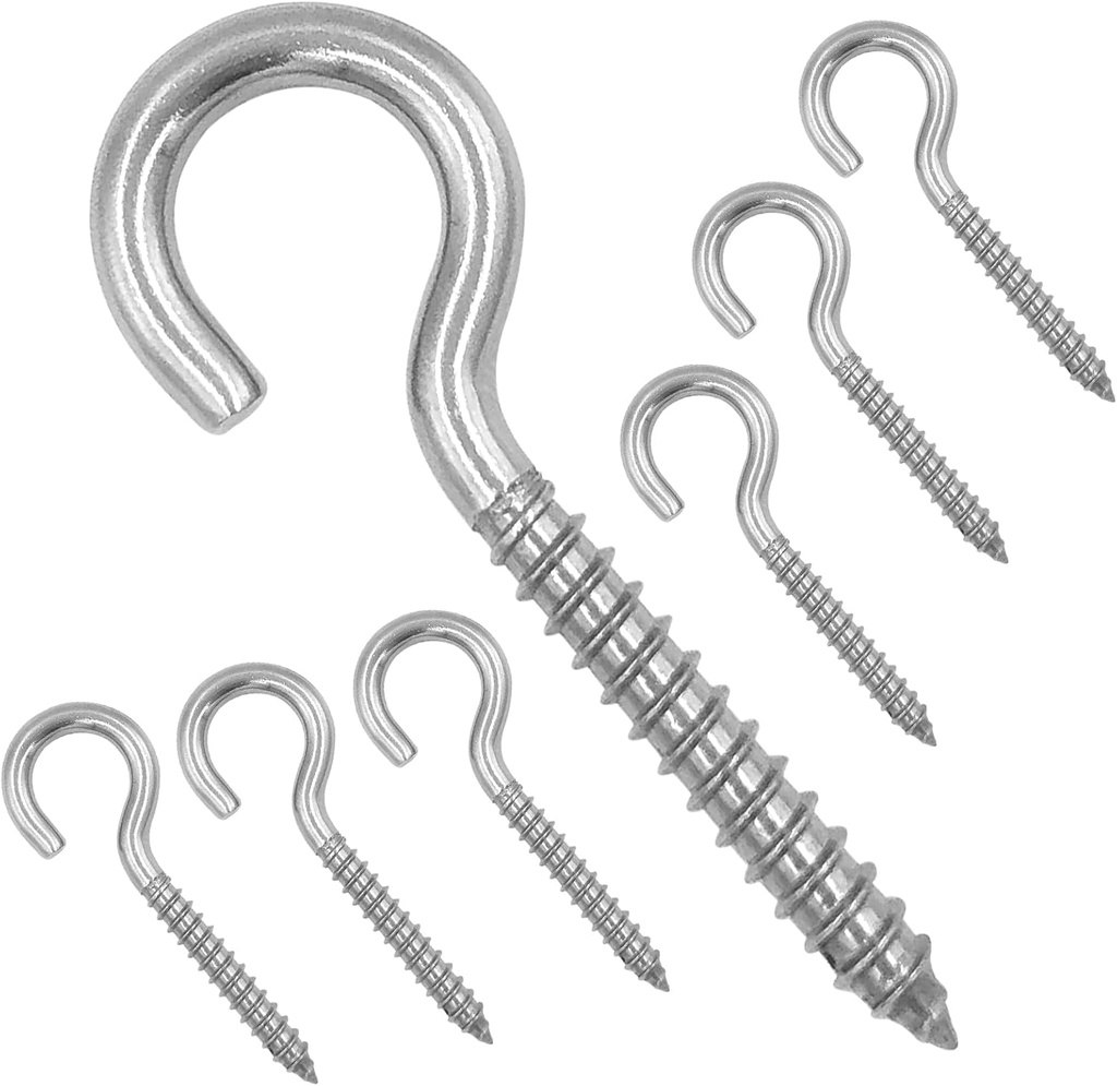 3.2 Inches 304 Stainless Steel Screw Eyes 6 Pack,Heavy Duty Screw in Hooks for Hammock Stand, Indoor Ceiling&Outdoor