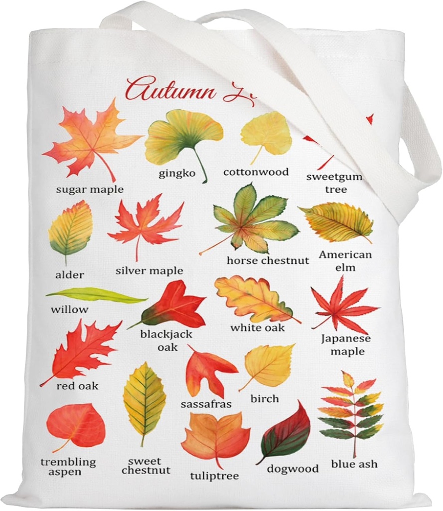LEVLO Autumn Leaves Canvas Tote Bag Fall Leaves Gift Autumn Theme Shoulder Bag Leaves Merch