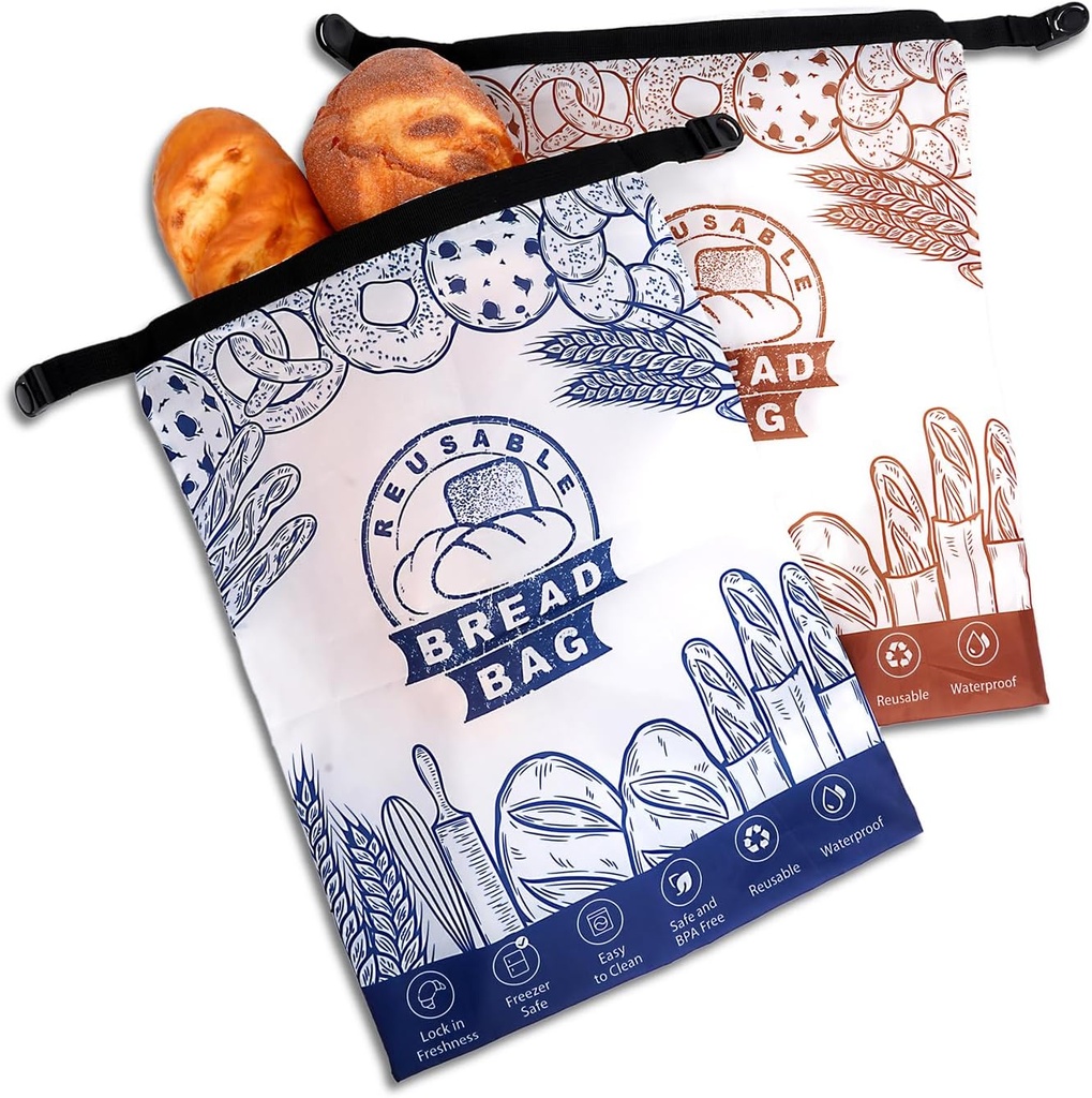 2 Packs Bread Bags for Homemade Reusable Freezer Storage Bag, Container Storage Container Bags