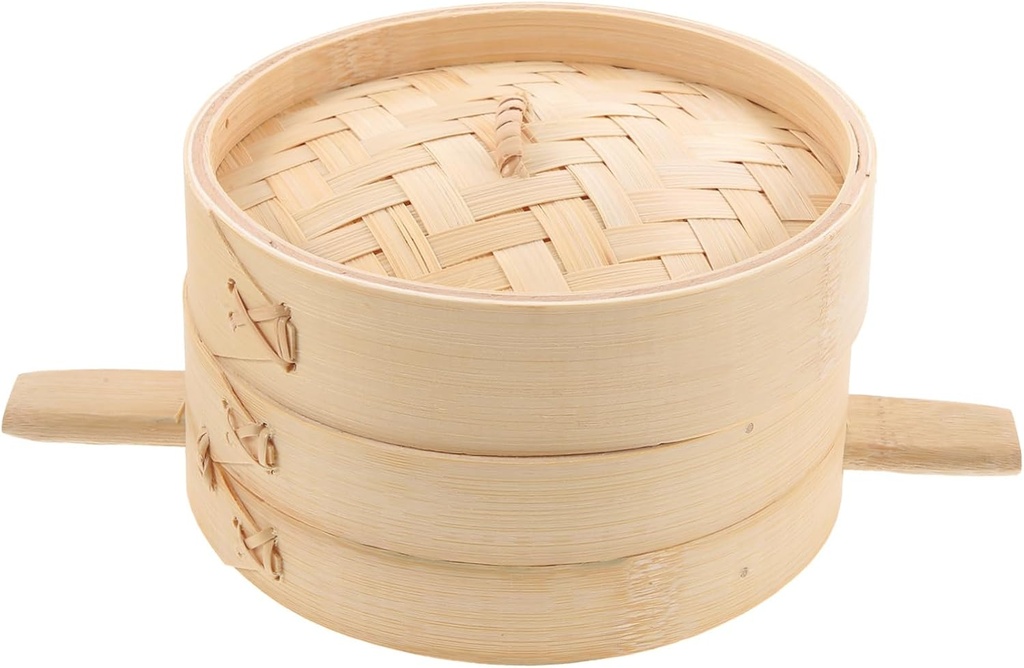 Mikinona Bamboo Food Steamer Covered Steamer Basket Kitchen Dumpling Compact Steamed Bun Cooking Tool Breathable Steam