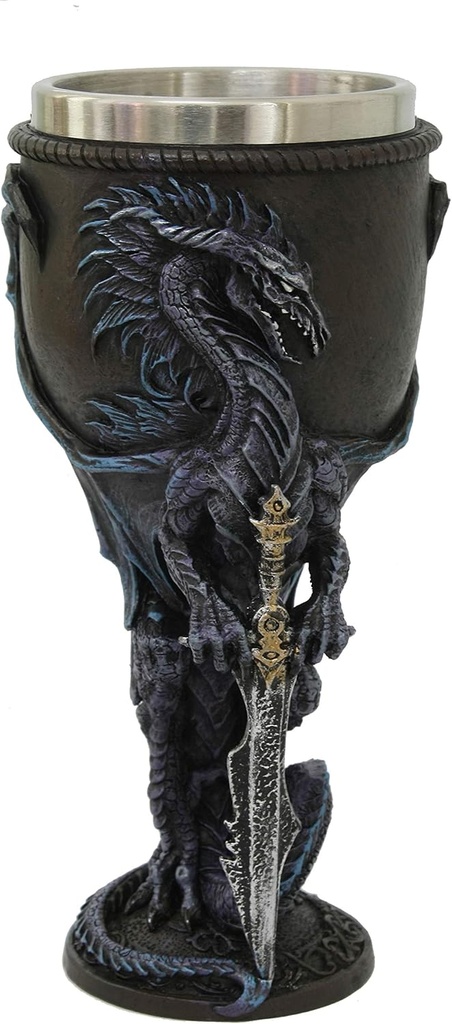 Stone Blade Winged Dragon with Sword Goblet w/Removable Stainless Stain Inner
