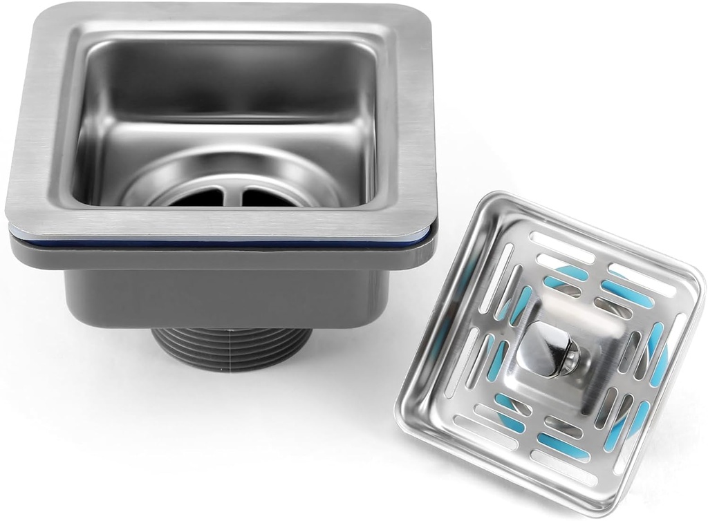 3-1/2 ‘’ Square Kitchen Sink Drain Assembly Kit 304 Stainless Steel Sink Strainer Drain Basket Replacement with Sink Stopper Sealing Lid for Kitchen Bathroom Drain Kit