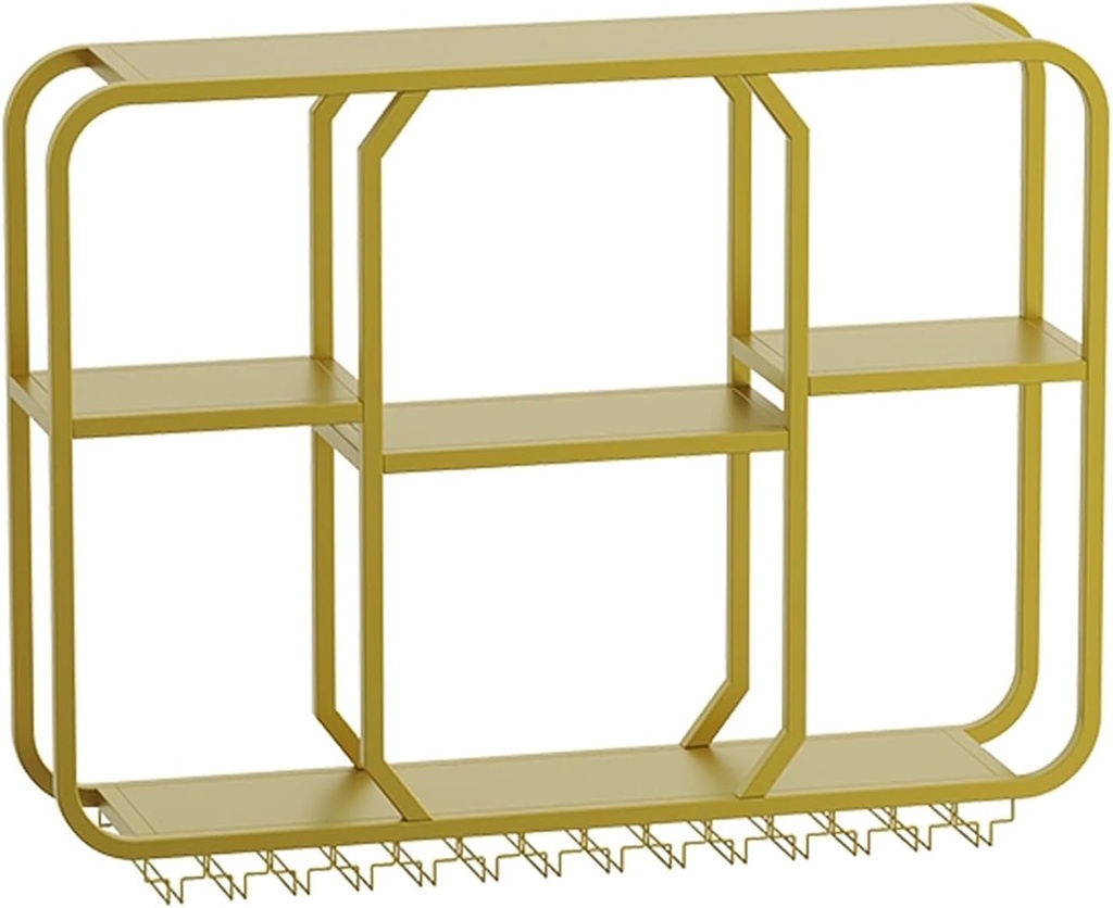 JKGHK 3 Tier Wall Mounted Wine Rack, Liquor Bar Display Shelf with Glass Holder, Metal Hanging Wine Holder, Wine Stand for Dining Room, Bar and Wine Cellar(Gold,39.3in/100cm)