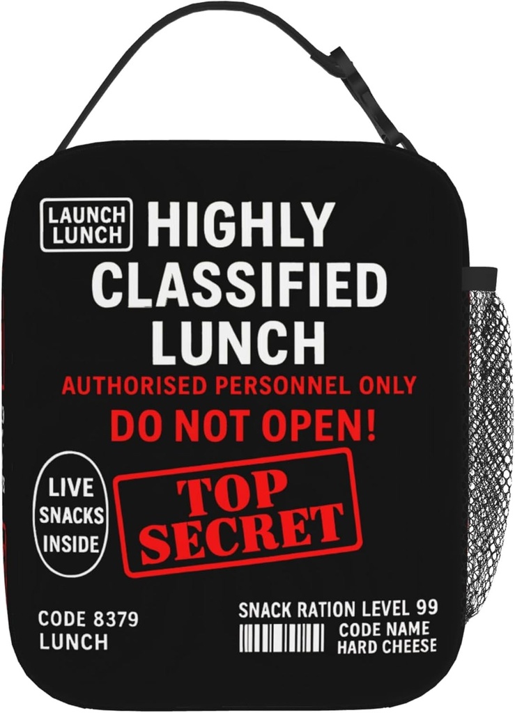 Highly Classified Funny Lunch Bag for Kids & Adults – Insulated Top Secret Lunch Box with Secret Agent Design – Reusable Novelty Tote for School, Work, or Travel