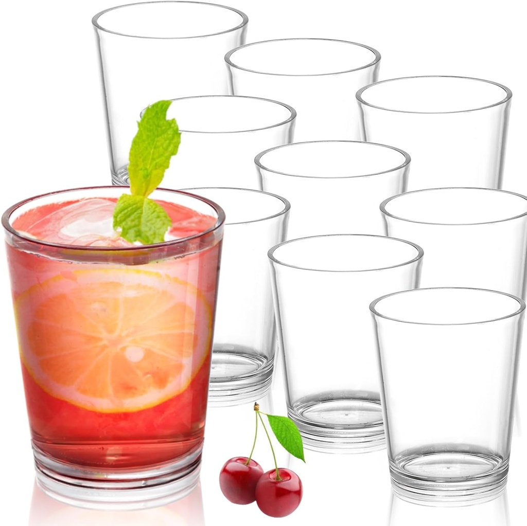 9 Pack Plastic Drinking Glasses, 12 Oz Unbreakable Acrylic Water Tumblers, Reusable Shatter-Proof Clear Glasses, Whiskey Drinkware Cups Set for Party Kitchen, Iced Water Tea Coffee