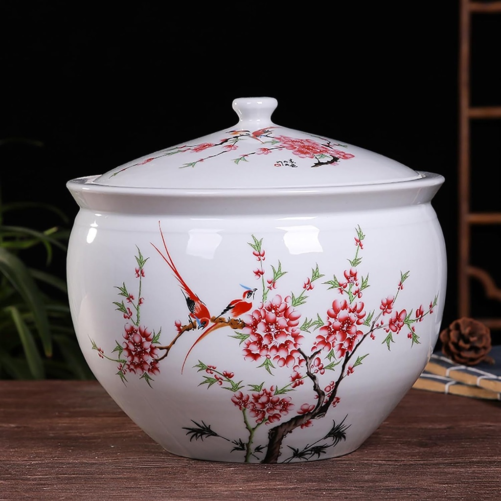 Ceramic Rice Bucket Ceramic Rice And Grain Storage Container With Lid Kitchen Sealed Jar With Lid Grain Dispenser Grain Container Ceramic Rice Jar For Coffee Rice Nuts Snacks Pet Food Tea 5/10kg(D,Cap