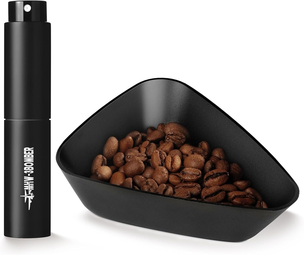 MHW-3BOMBER Coffee Bean Dosing Cup and RDT Spray Bottle Set - Aluminum Espresso Dosing Cup & 10ml Static Reduction Spray - Espresso Accessories Kit Measuring Tray for Coffee Lovers P7112B