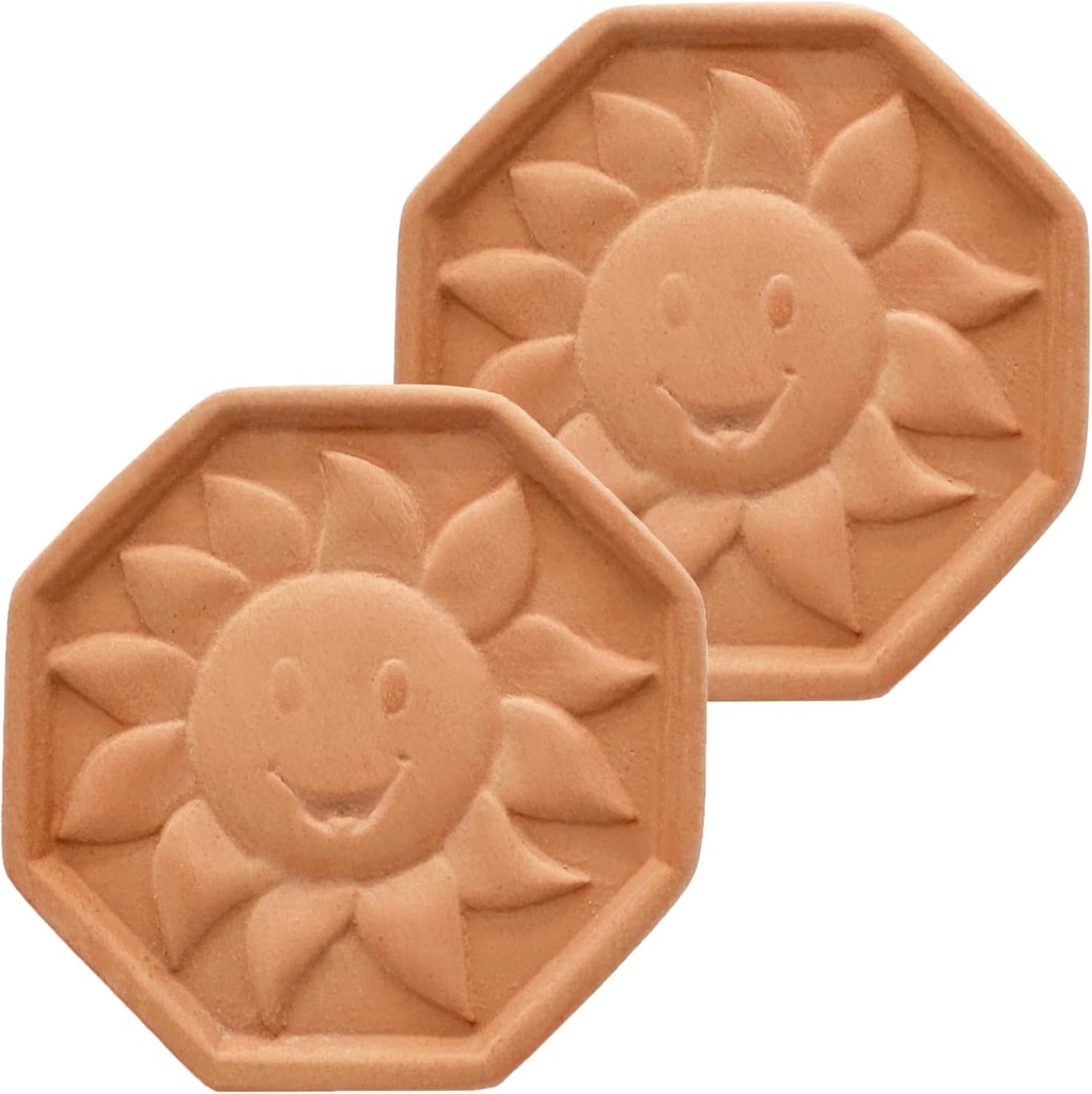 2 Pack Terracotta Brown Sugar Saver and Softener Disc with Elegant Sun Design, Multiple Uses for Food Storage Containers, Reusable and Food Safe (2 Pack Sun)