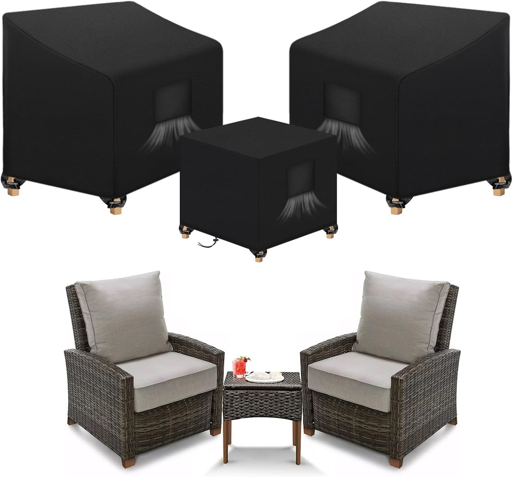 SIRUITON 3 Piece Outdoor Veranda Patio Garden Furniture Cover Set with 420D Durable and Water Resistant Fabric,Fit for Outdoor Wicker Patio Furniture Sets/Rattan Chair Conversation Sets-Balck