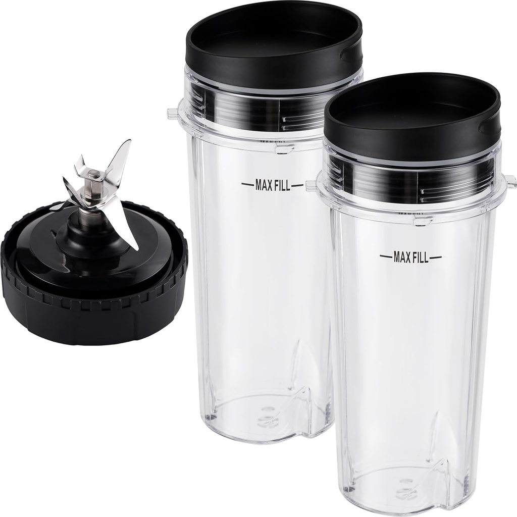 5-piece Ninja Blender Cups Replacement Single Serve 16oz Cups with Sip & Seal Lids, 6 Fins Extractor Blade Compatible with Nurti Ninja Blenders Pro BL660 BL663 BL663CO BL665Q BL740 BL770