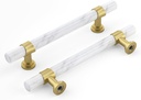 Rergy Cabinet Handles Marble Drawer Pulls and Knobs, 10Pack White Marble & Matte Gold 5inch Hole Center, T-Bar Hardware for Kitchen Dresser Zinc Alloy Furniture