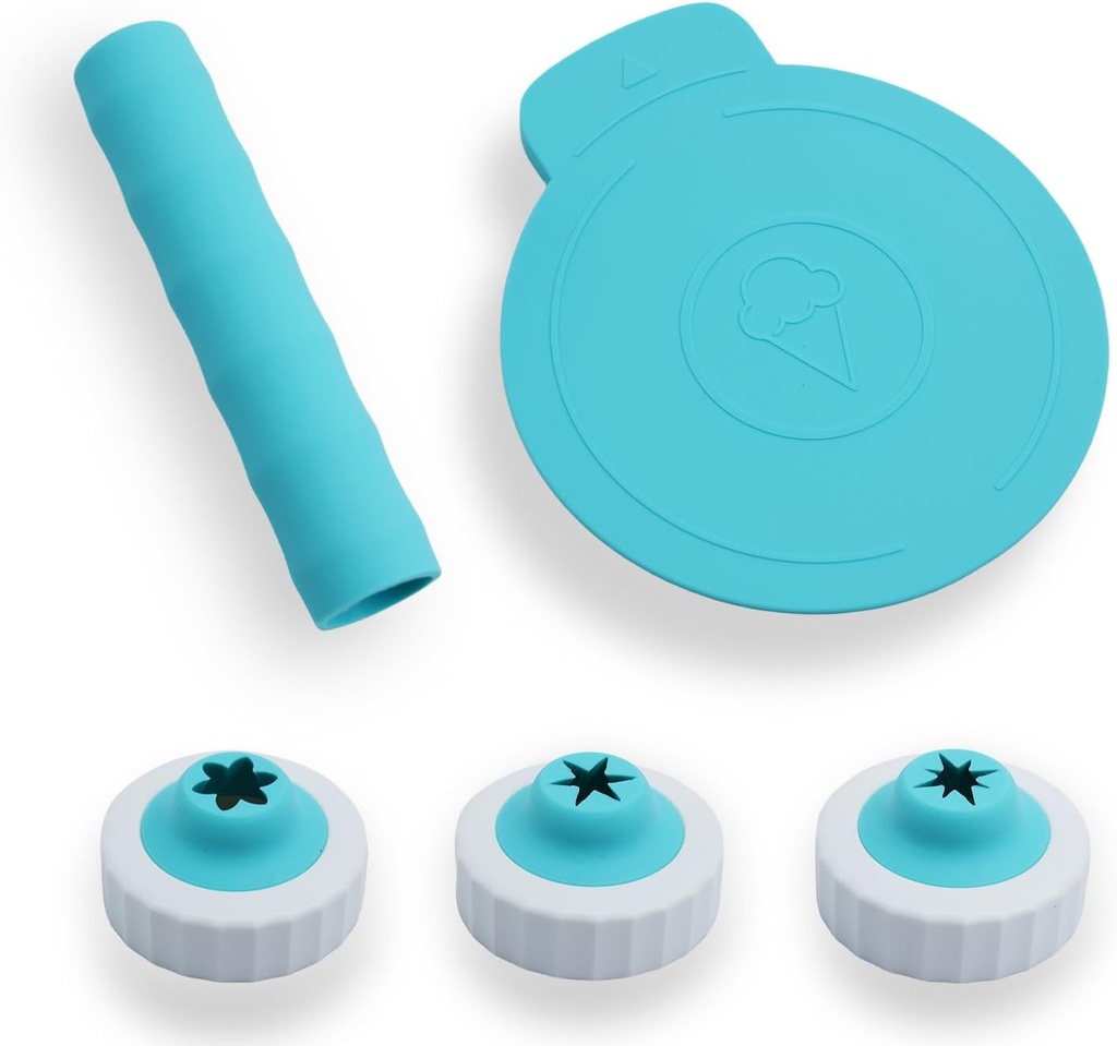 5 Piece Accessories Kit for Ninja Swirl Creami Ice Cream Maker - Dust Cover, Glow Grip & 3 Nozzles | NC701 & NC700 Creami Pint Containers, Blue