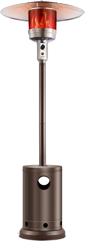 VEVOR 50000BTU Propane Patio Heater for Outdoor Use, Tall Hammered With Round Table Design, Metal Burner and Wheels, Fixed Flame Heater for Party, Backyard, Garden, Bronze