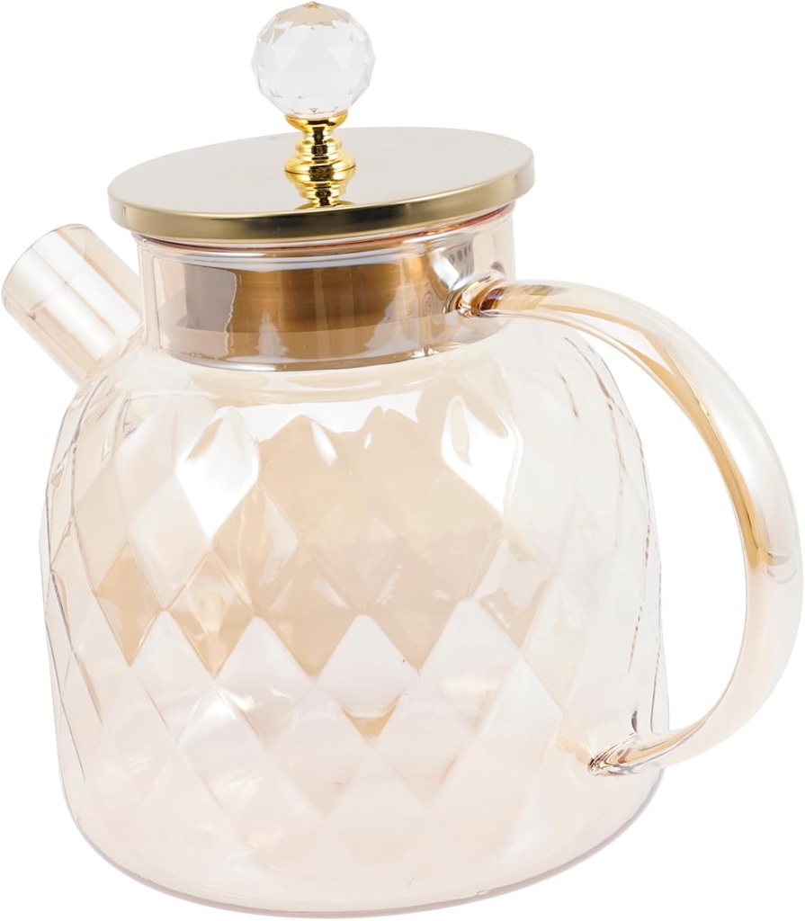 Zerodeko Amber Borosilicate Glass Iced Tea Pitcher with Airtight Lid Ergonomic Handle Water Jug for Juice Cold Drinks and Beverage Serving at Parties and Daily Use